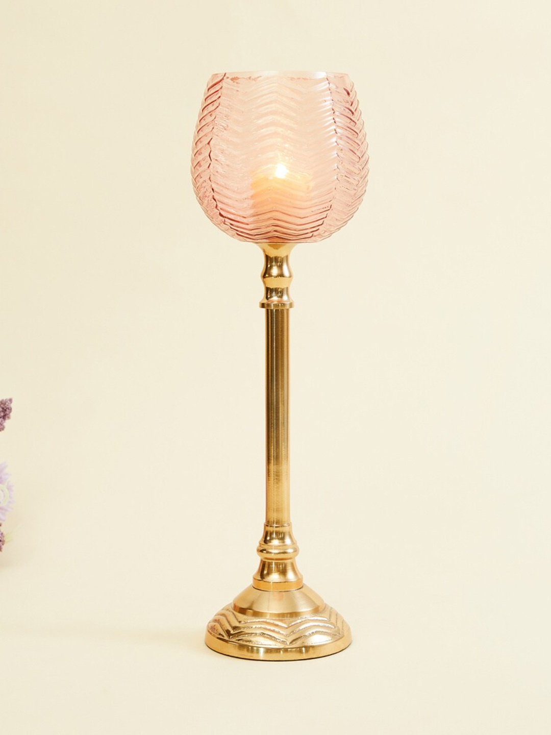 

Home Centre Pink & Golden Textured Metal Abstract Votive Holder