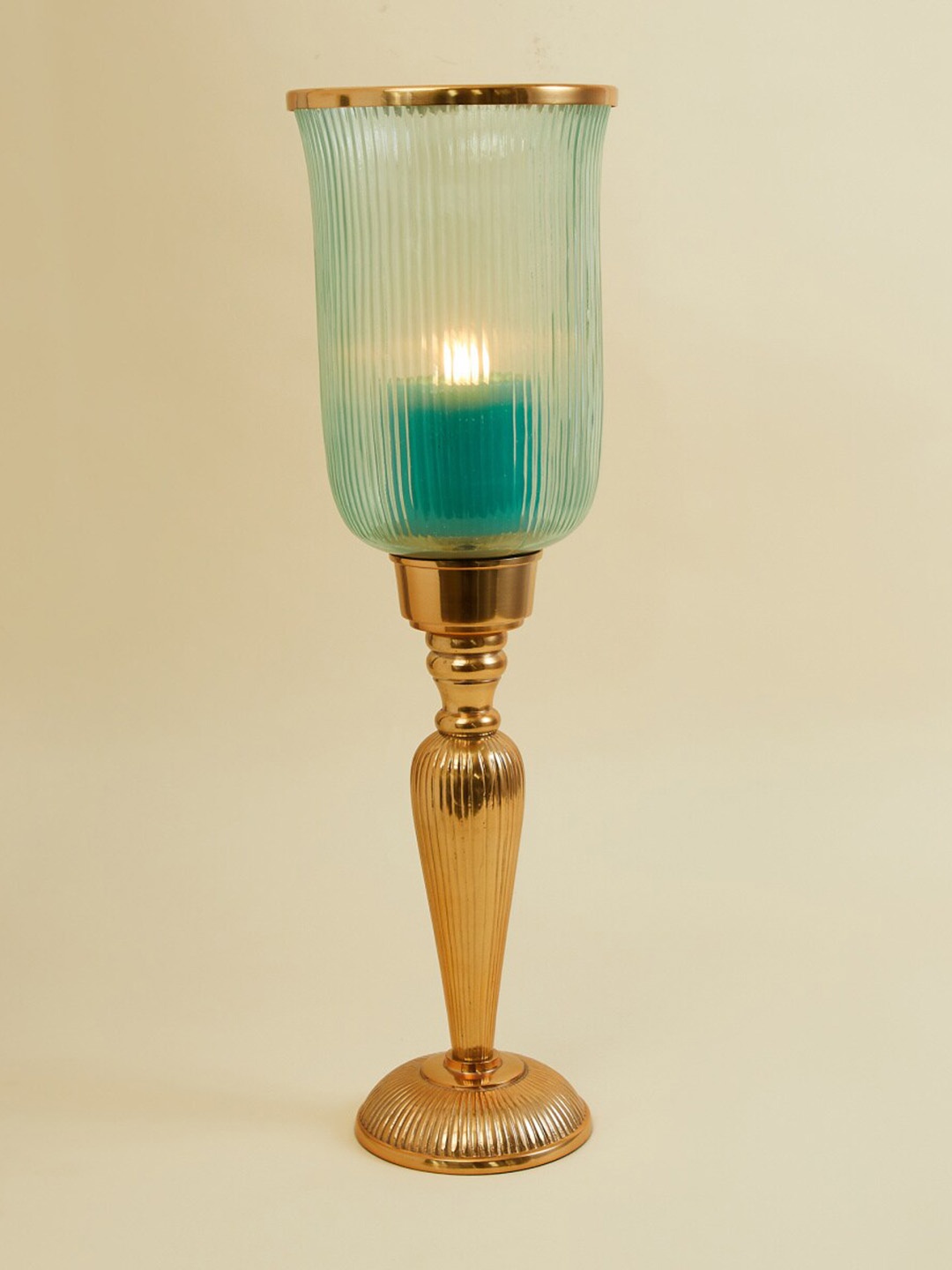 

Home Centre Unisex Blue & Gold-Toned Textured Hurricane Candle Holder