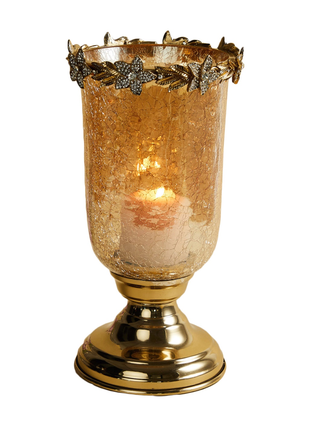 

Home Centre Gold-Toned Embellished Hurricane Candle Holders