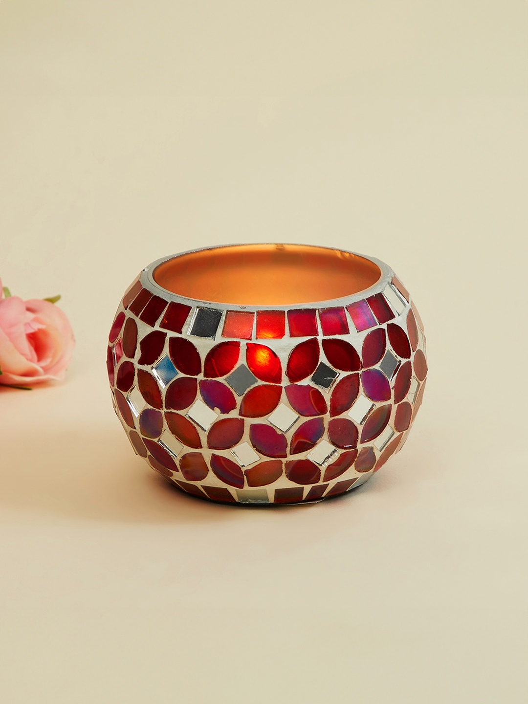 

Home Centre Red Mosaic Votive Glass Candle Holders