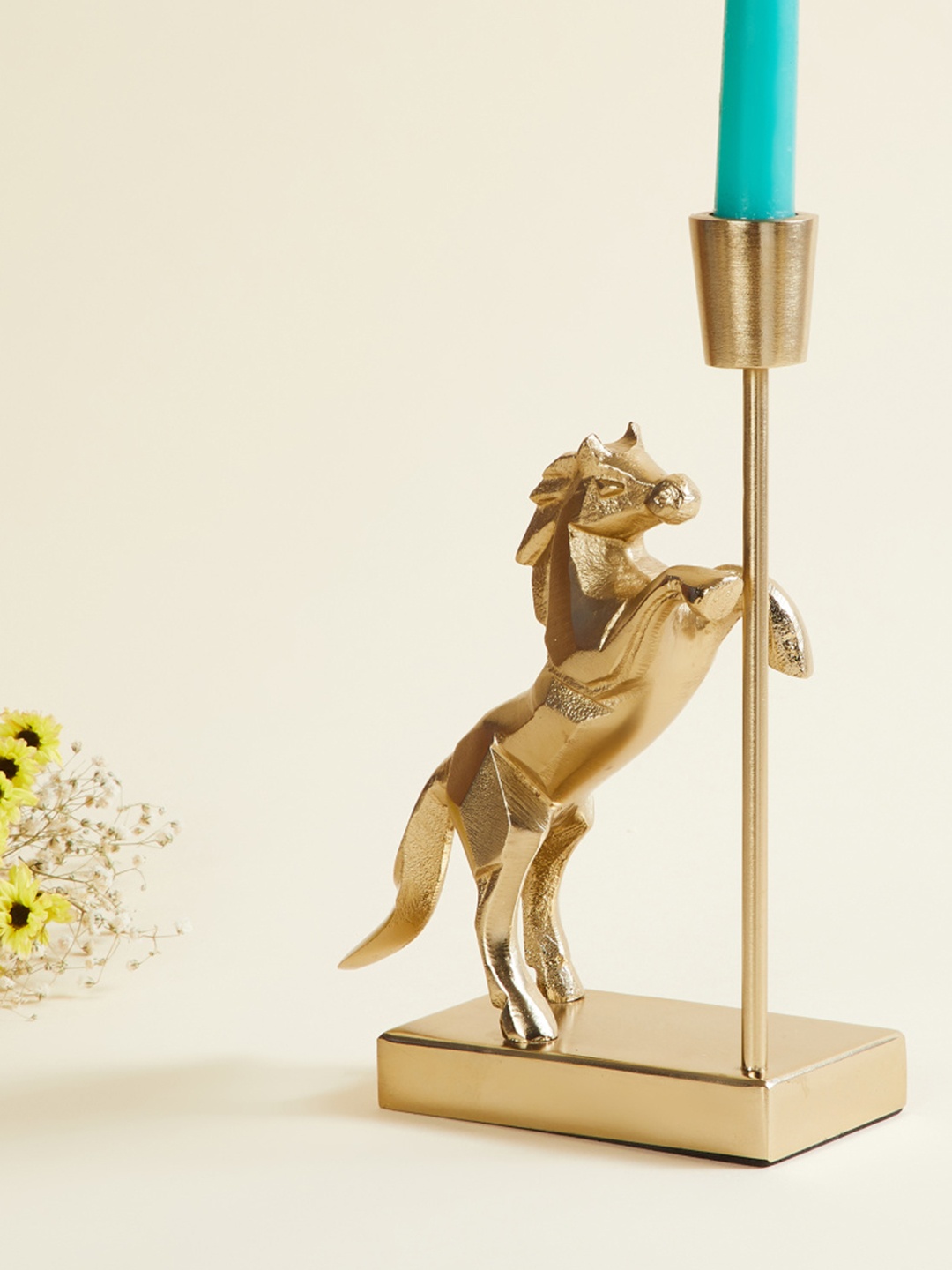 

Home Centre Gold-Toned Textured Horse Aluminium Candle Holder