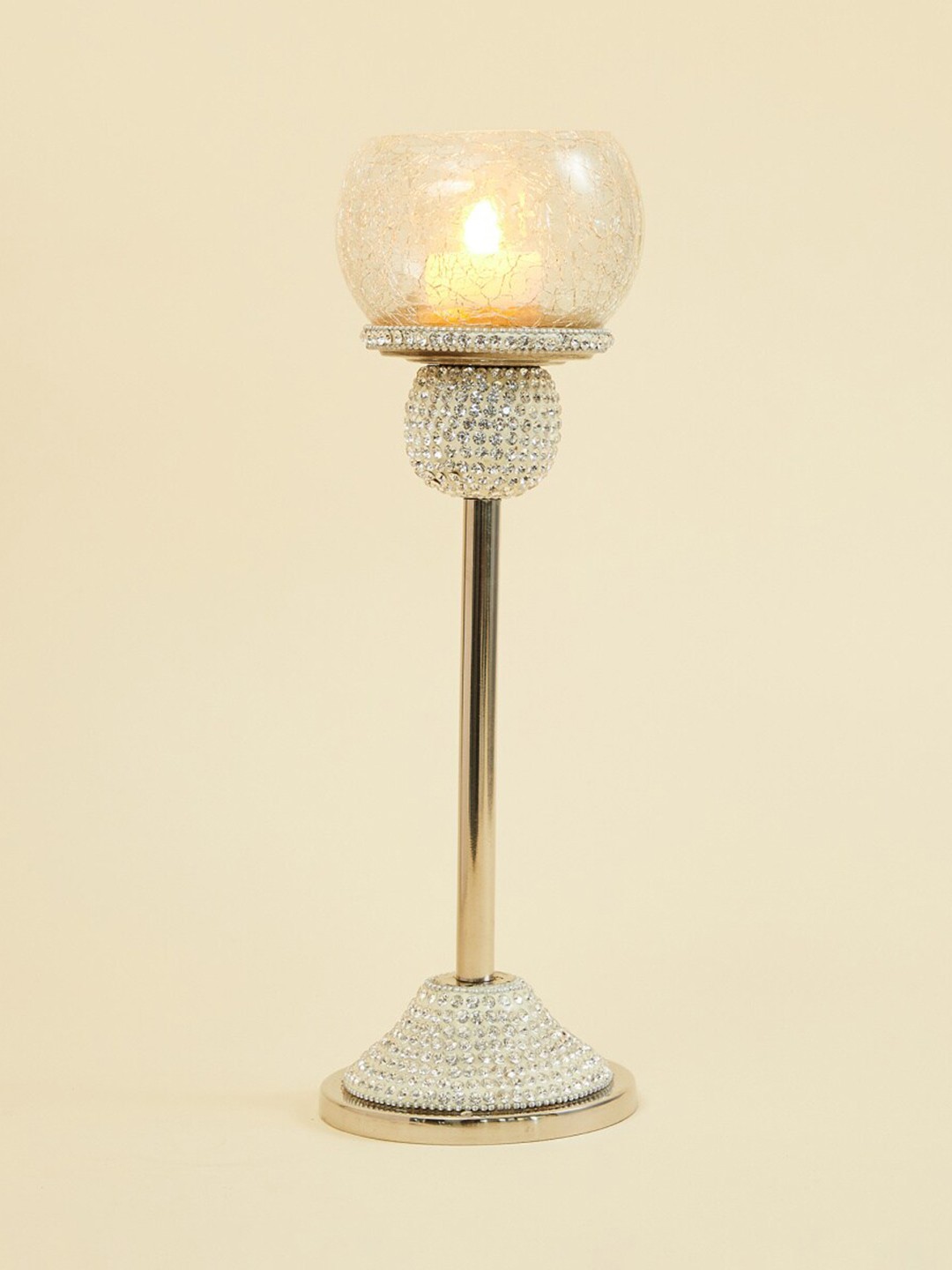 

Home Centre Silver-Colored Textured Candle Holders