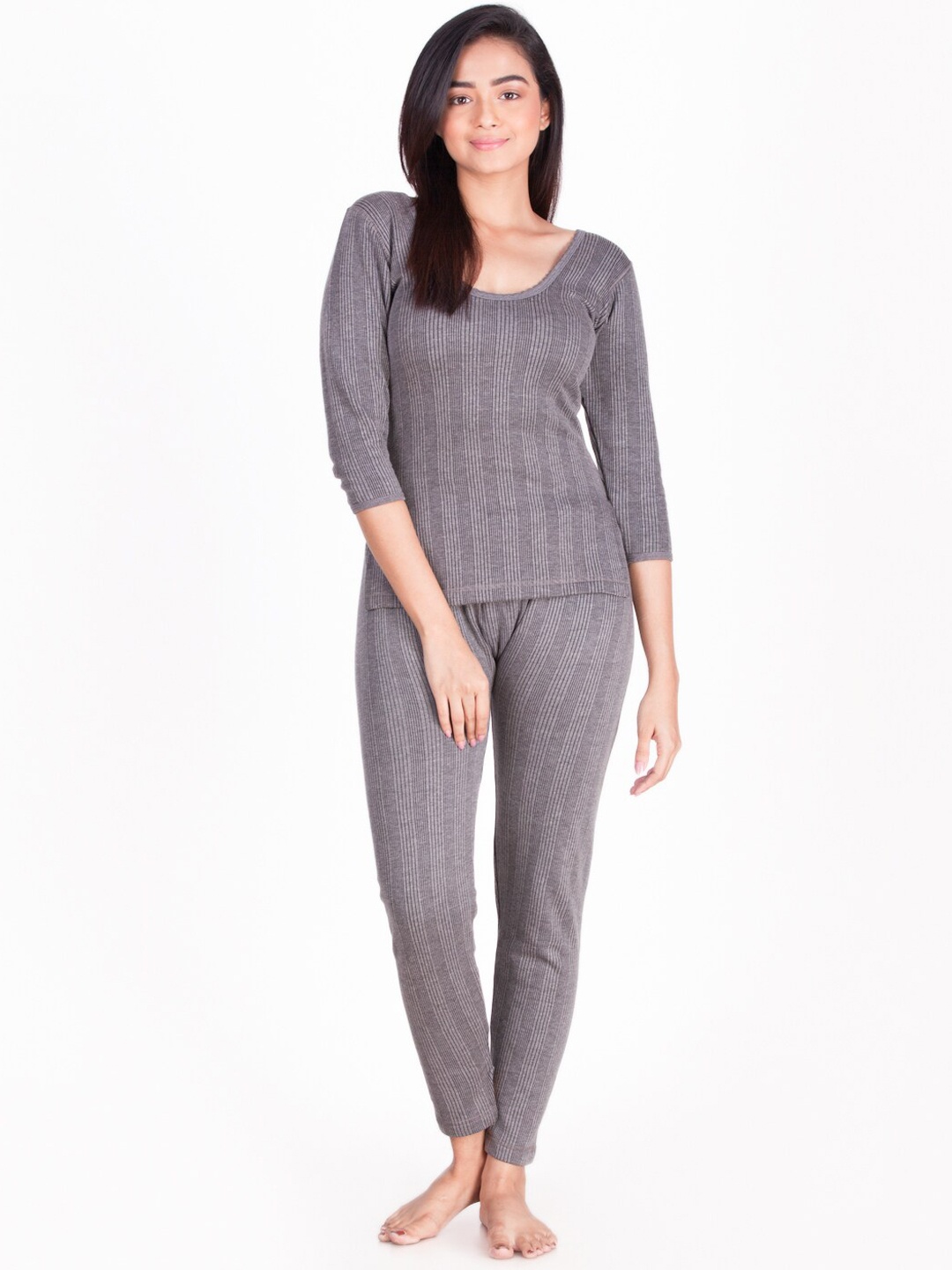 

Dollar Ultra Women Charcoal Striped Cotton Thermal Set
