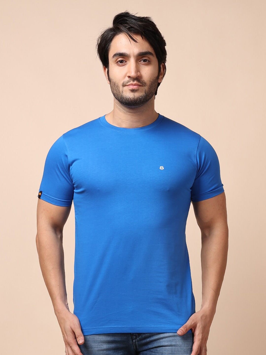 

berry blues Men Solid Cotton T-shirt, Blue