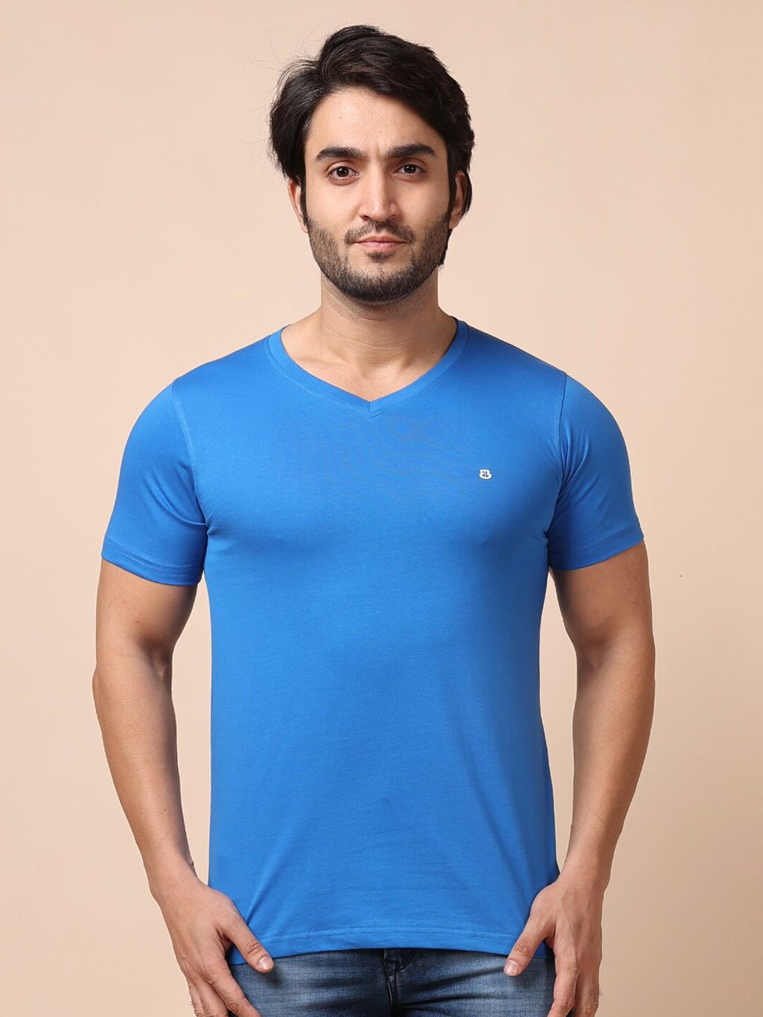 

berry blues Men Solid Cotton T-shirt, Blue
