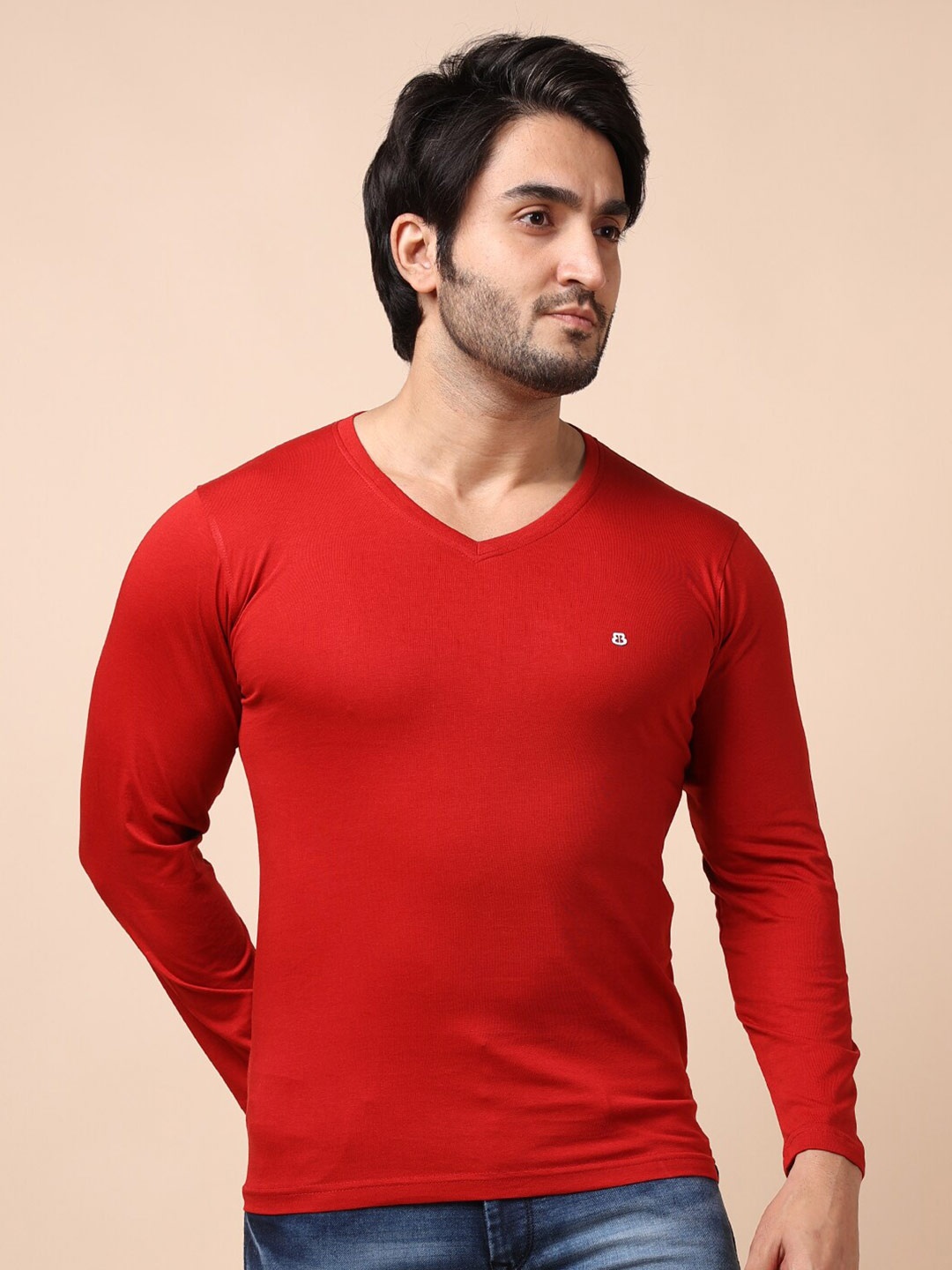 

berry blues Men Solid Cotton T-shirt, Red