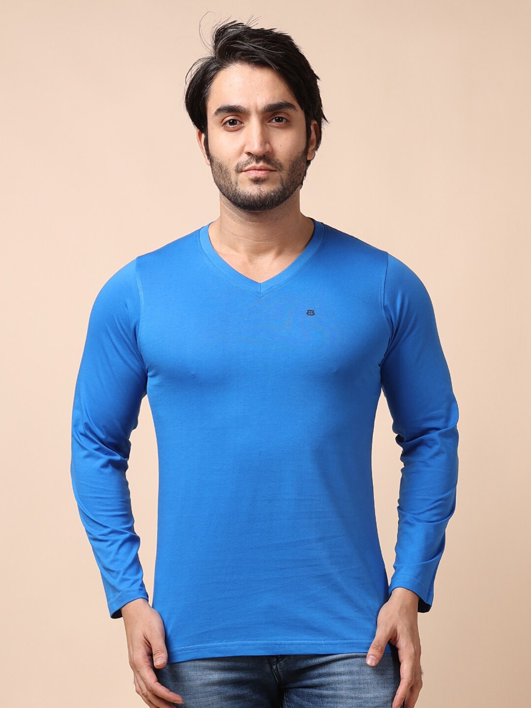 

berry blues Men Solid Cotton T-shirt, Blue