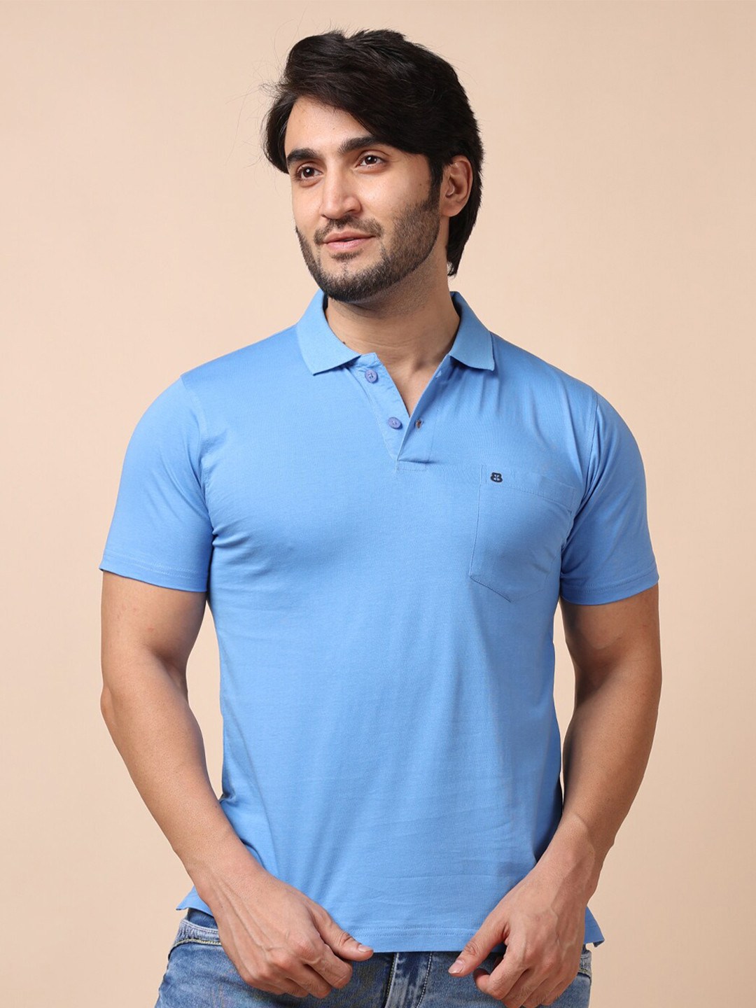 

berry blues Men Solid Polo Collar Cotton T-shirt, Blue