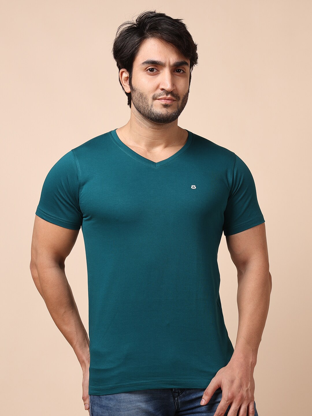 

berry blues Men Solid Cotton T-shirt, Teal