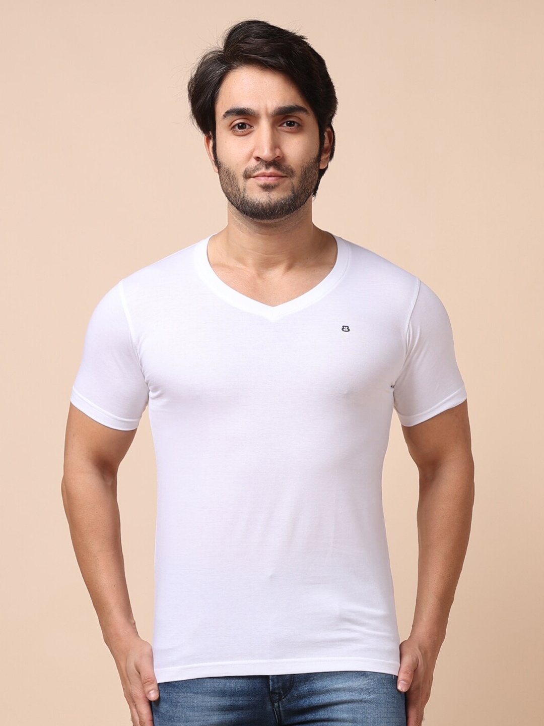 

berry blues Men Solid Cotton T-shirt, White