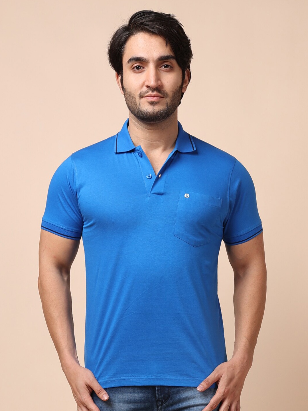 

berry blues Men Solid Polo Collar Cotton T-shirt, Blue