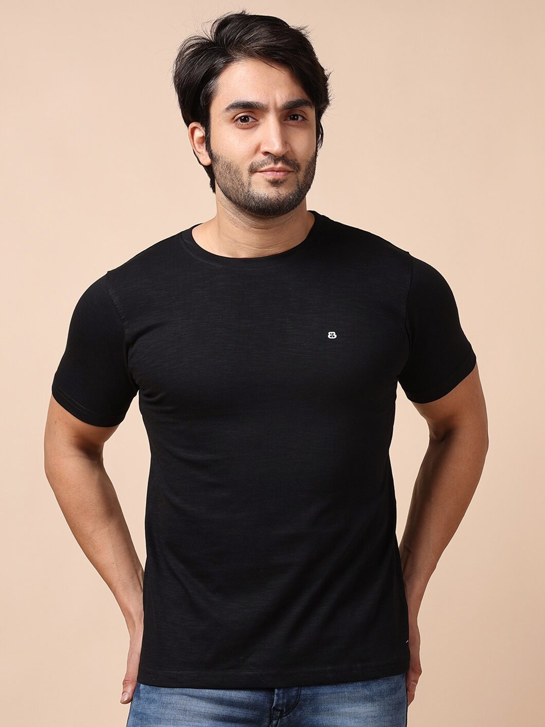 

berry blues Men Solid Cotton T-shirt, Black