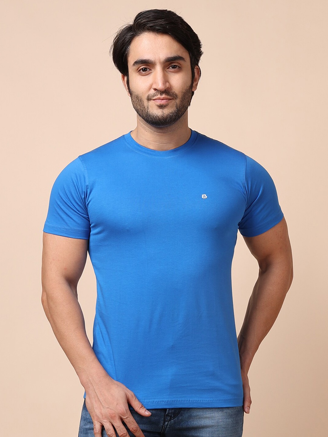 

berry blues Men Solid Cotton T-shirt, Blue