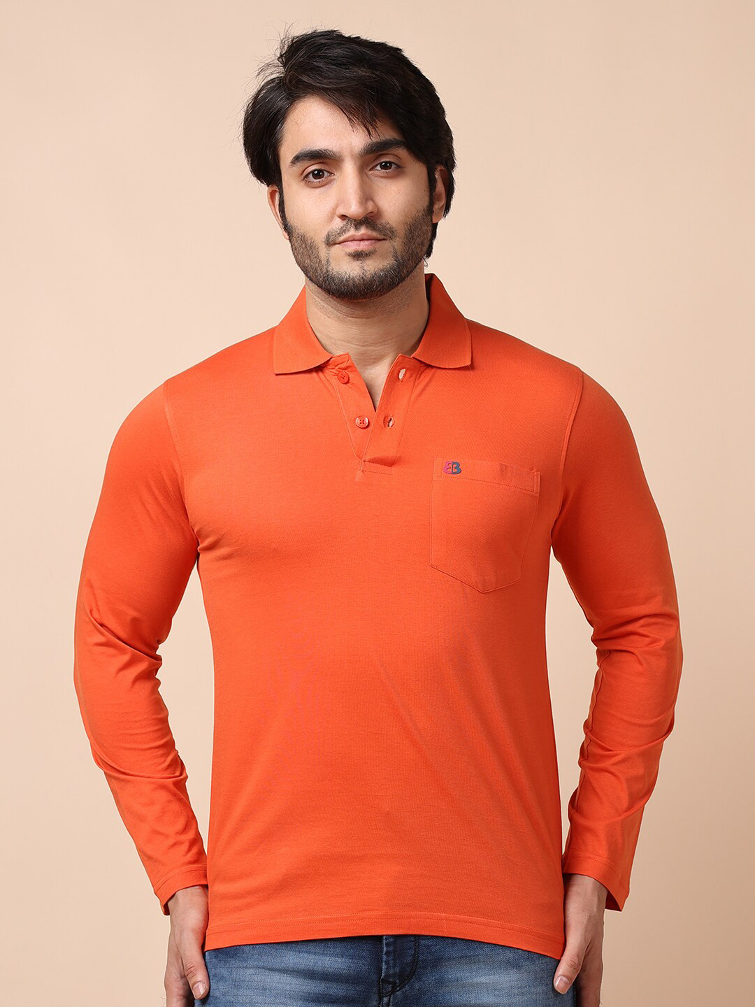 

berry blues Men Rust Orange Polo Collar Cotton T-shirt