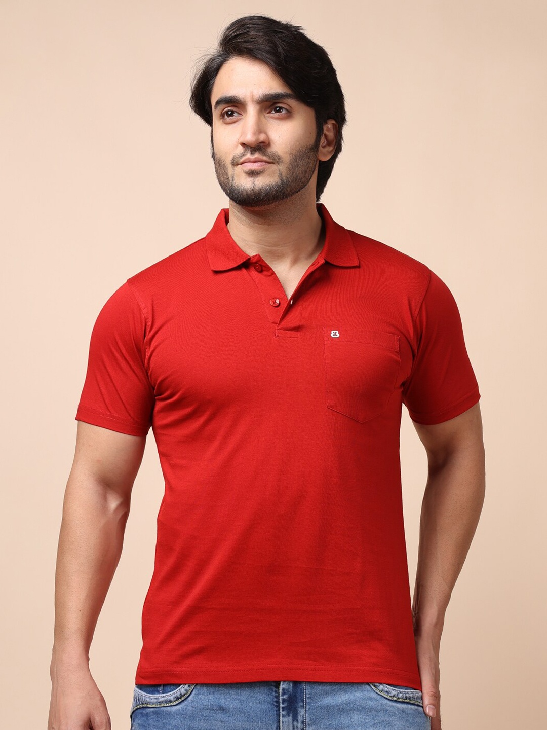 

berry blues Men Solid Cotton T-shirt, Red