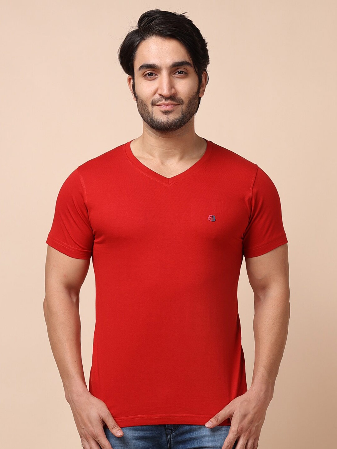 

berry blues Men Solid Cotton T-shirt, Red