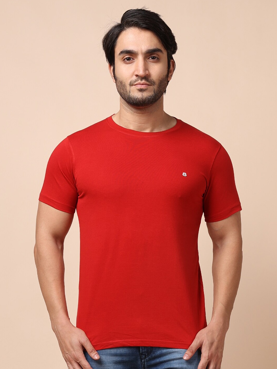 

berry blues Men Solid Cotton T-shirt, Red