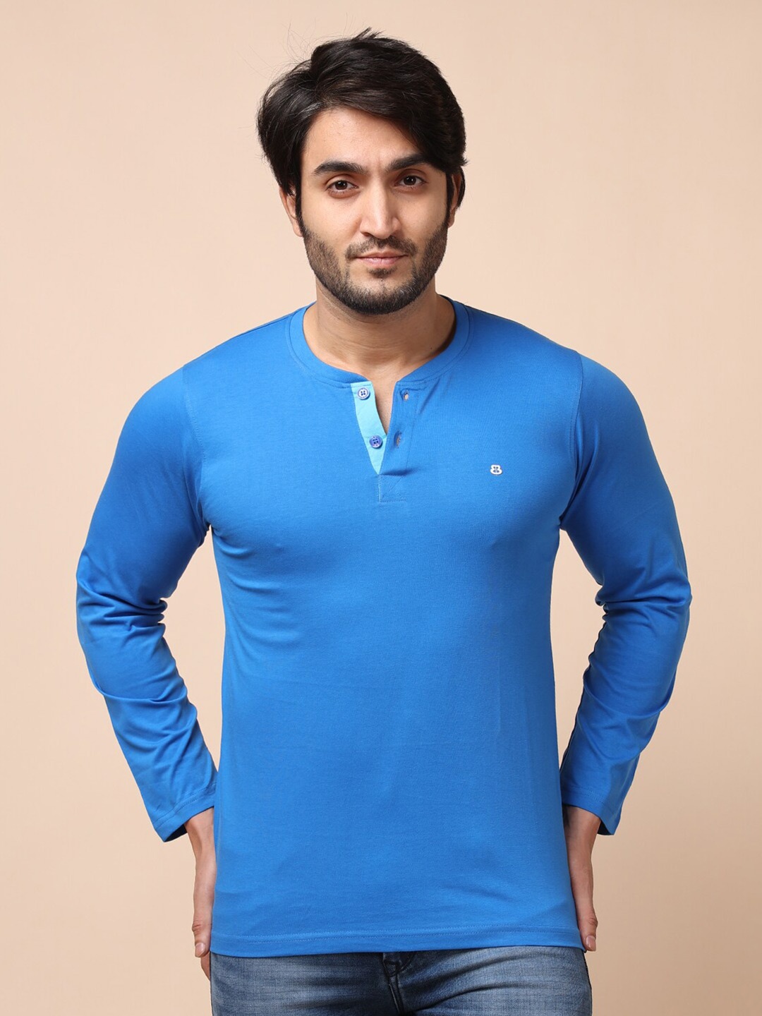 

berry blues Men Solid Cotton T-shirt, Blue