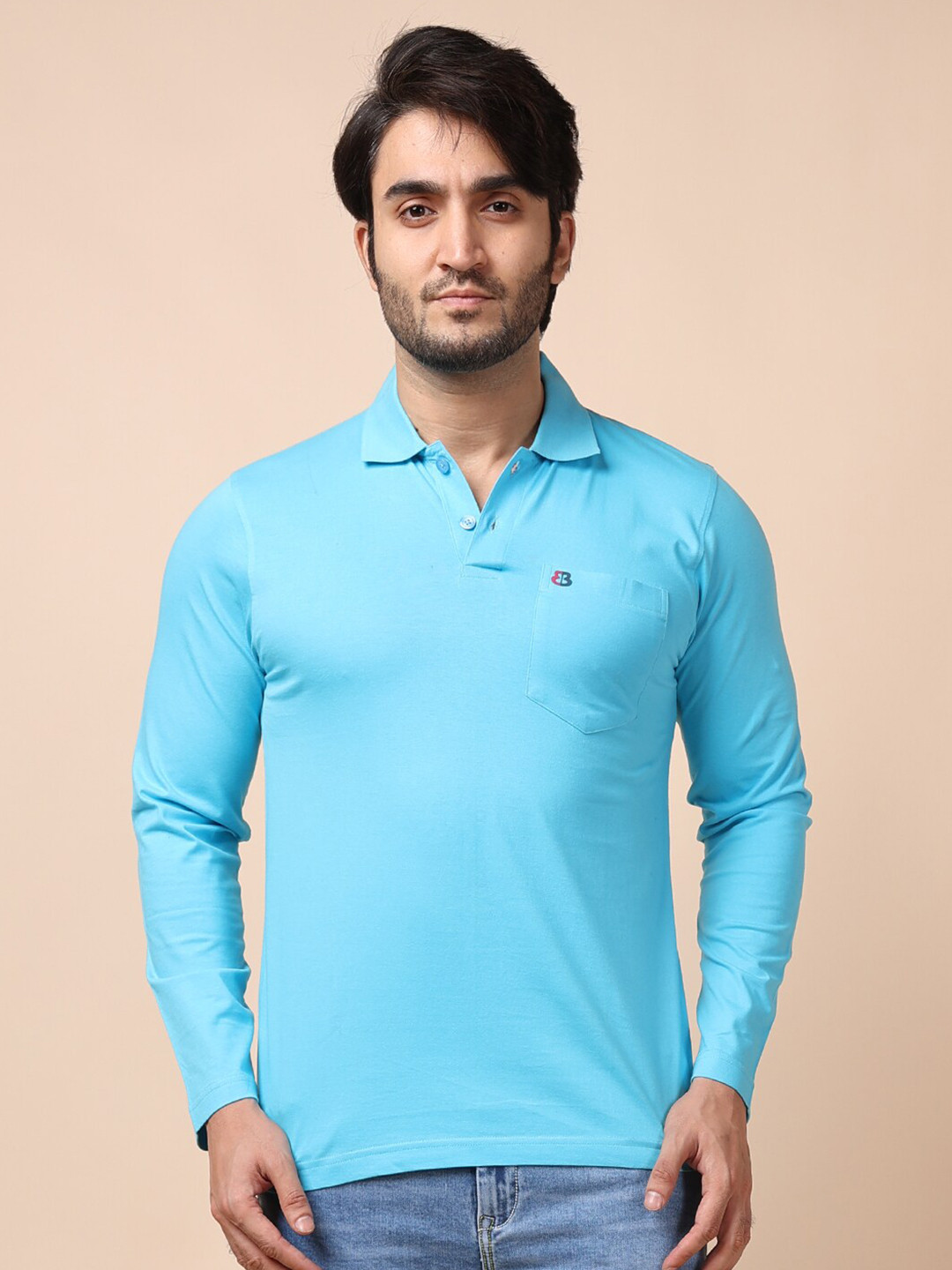 

berry blues Men Solid Polo Collar Cotton T-shirt, Blue