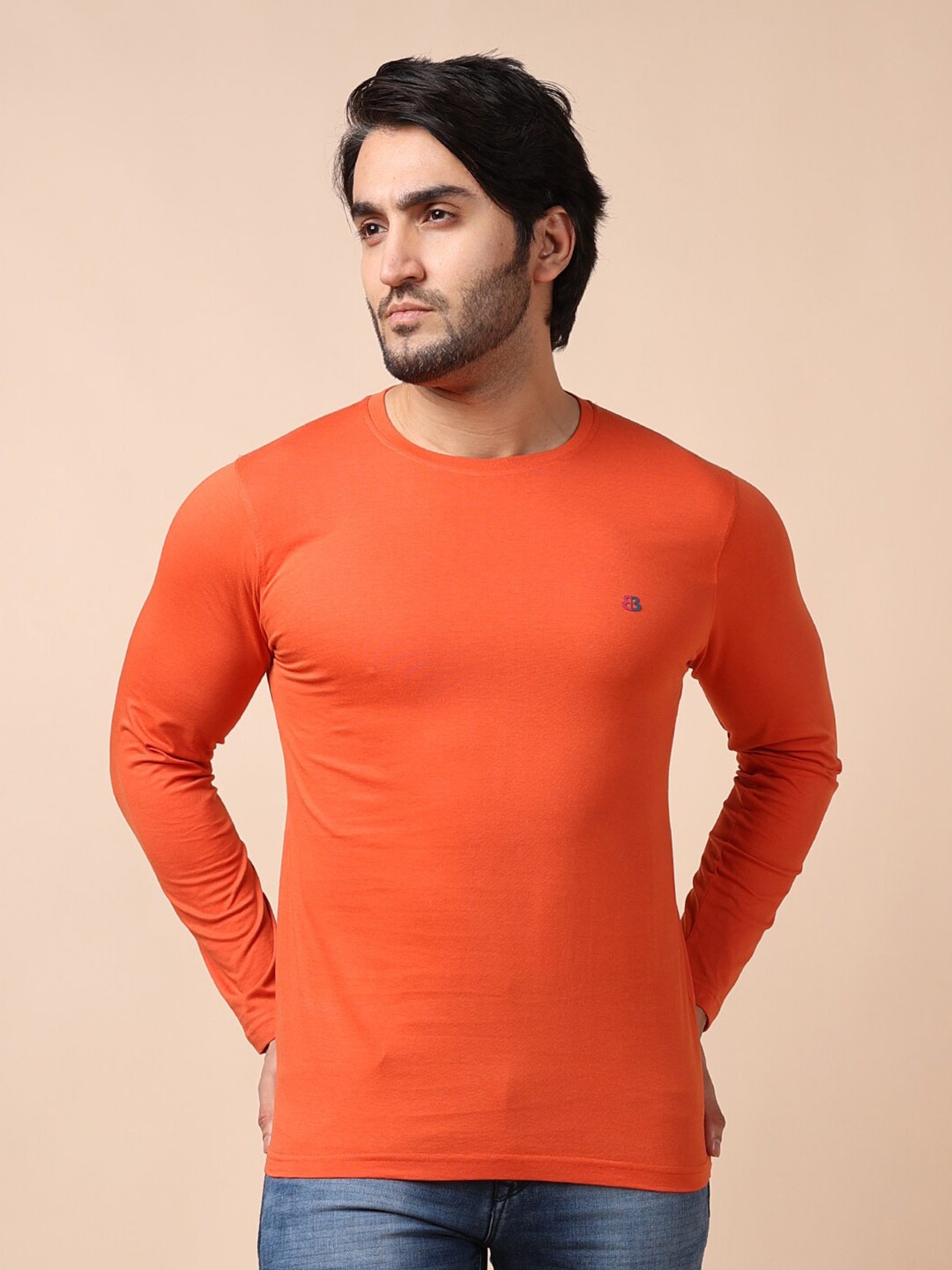 

berry blues Men Solid Cotton T-shirt, Rust