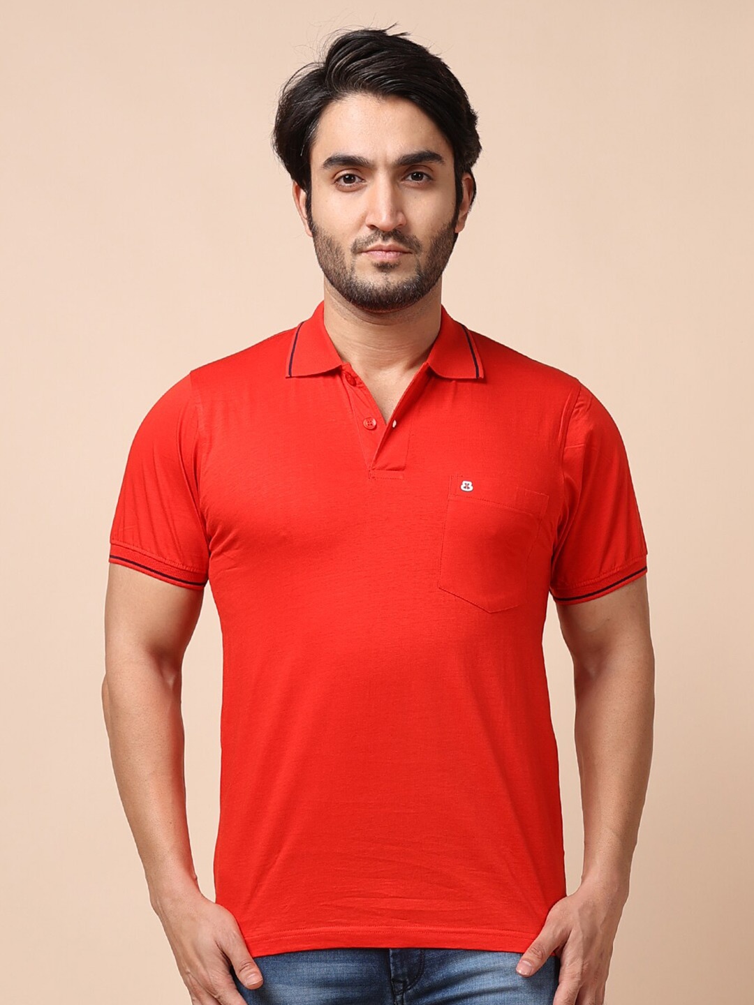 

berry blues Men Solid Polo Collar Cotton T-shirt, Red