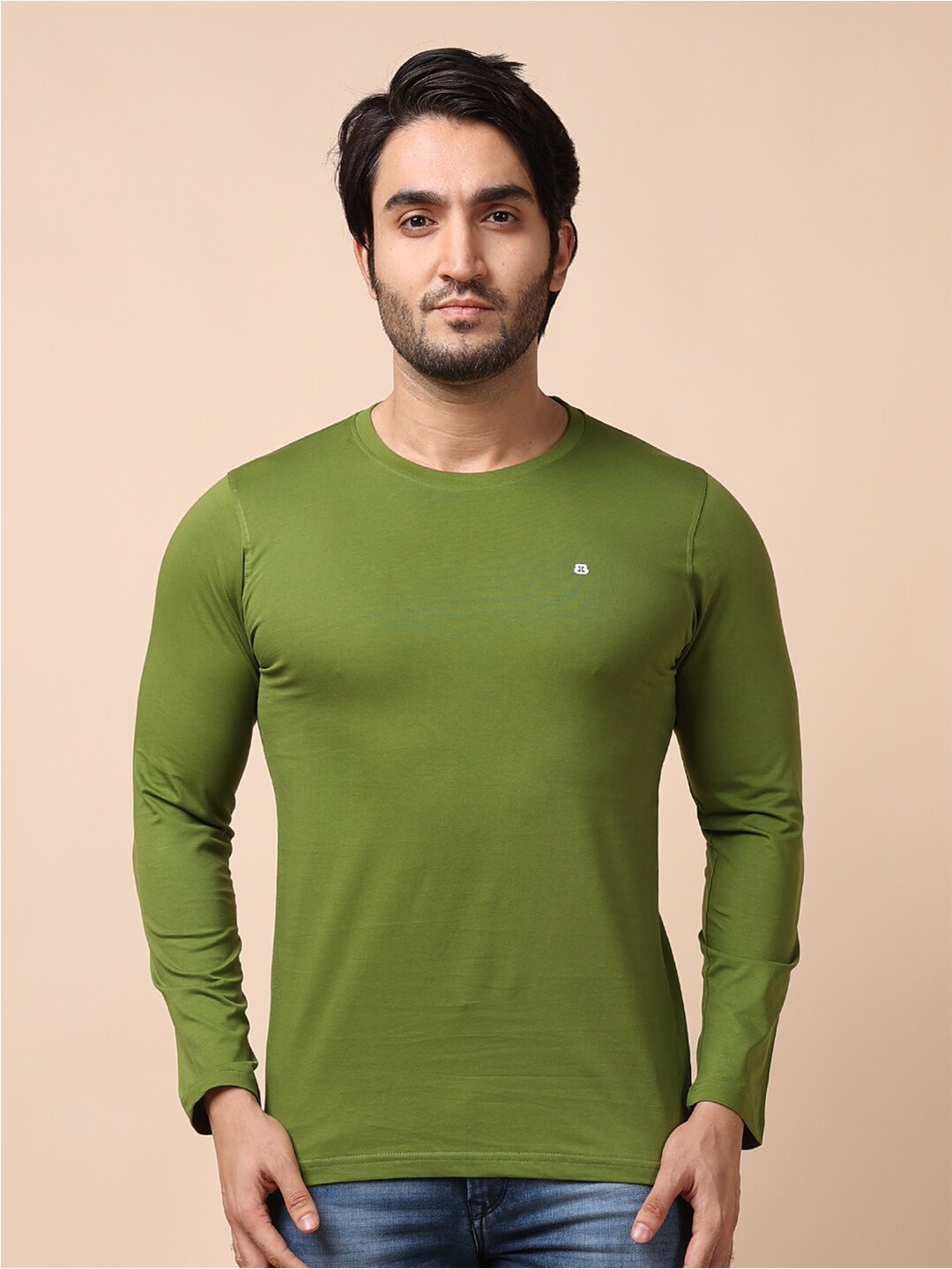 

berry blues Men Olive Green Cotton T-shirt