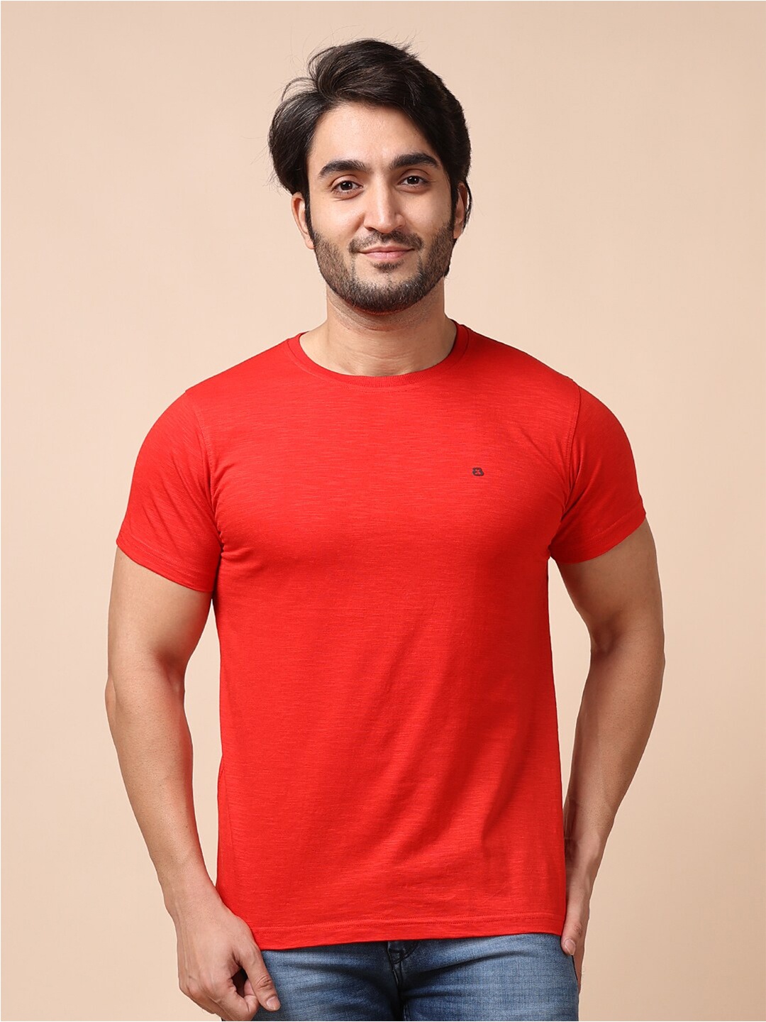 

berry blues Men Solid Cotton T-shirt, Red