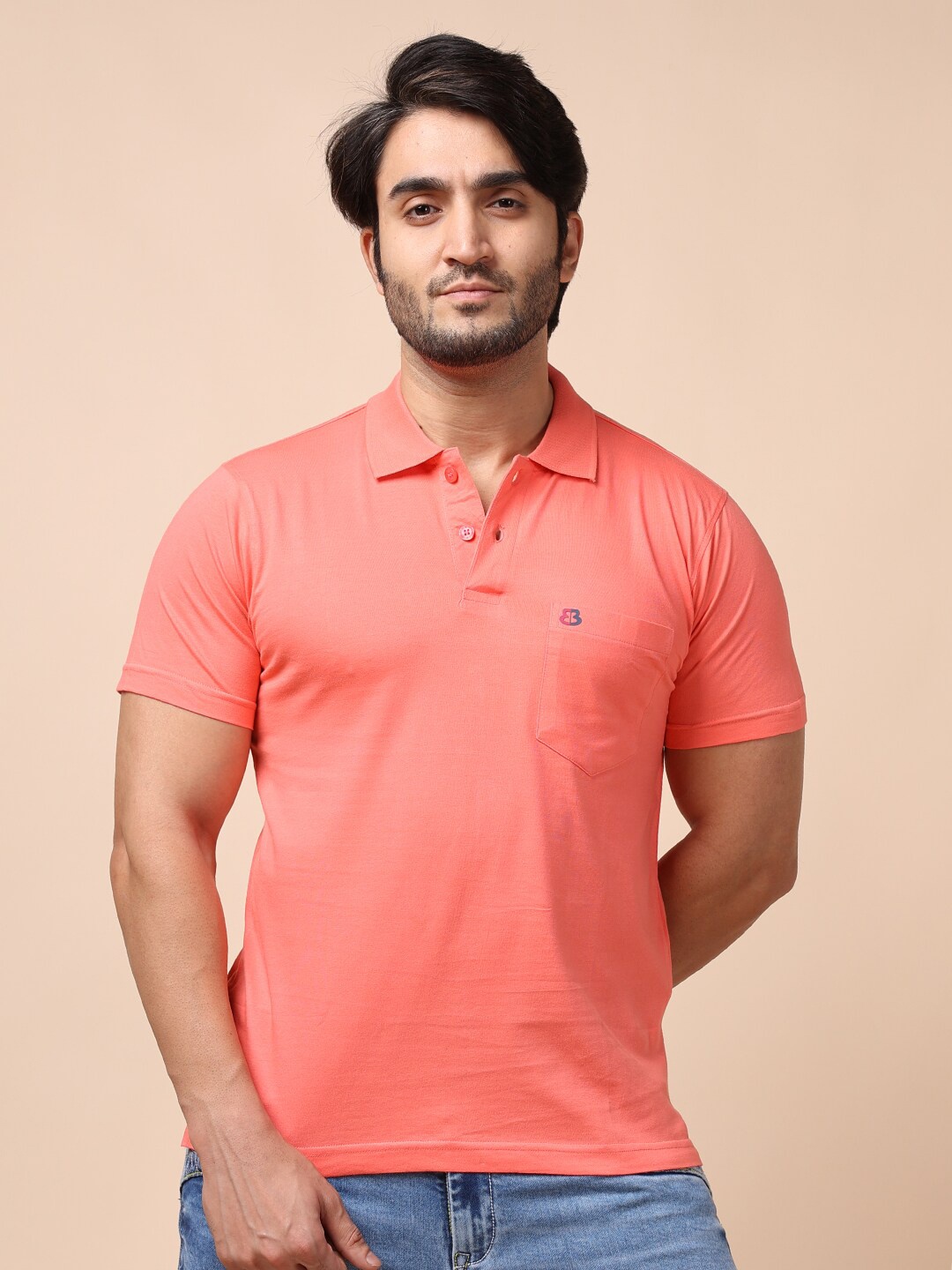 

berry blues Men Solid Polo Collar Cotton T-shirt, Pink