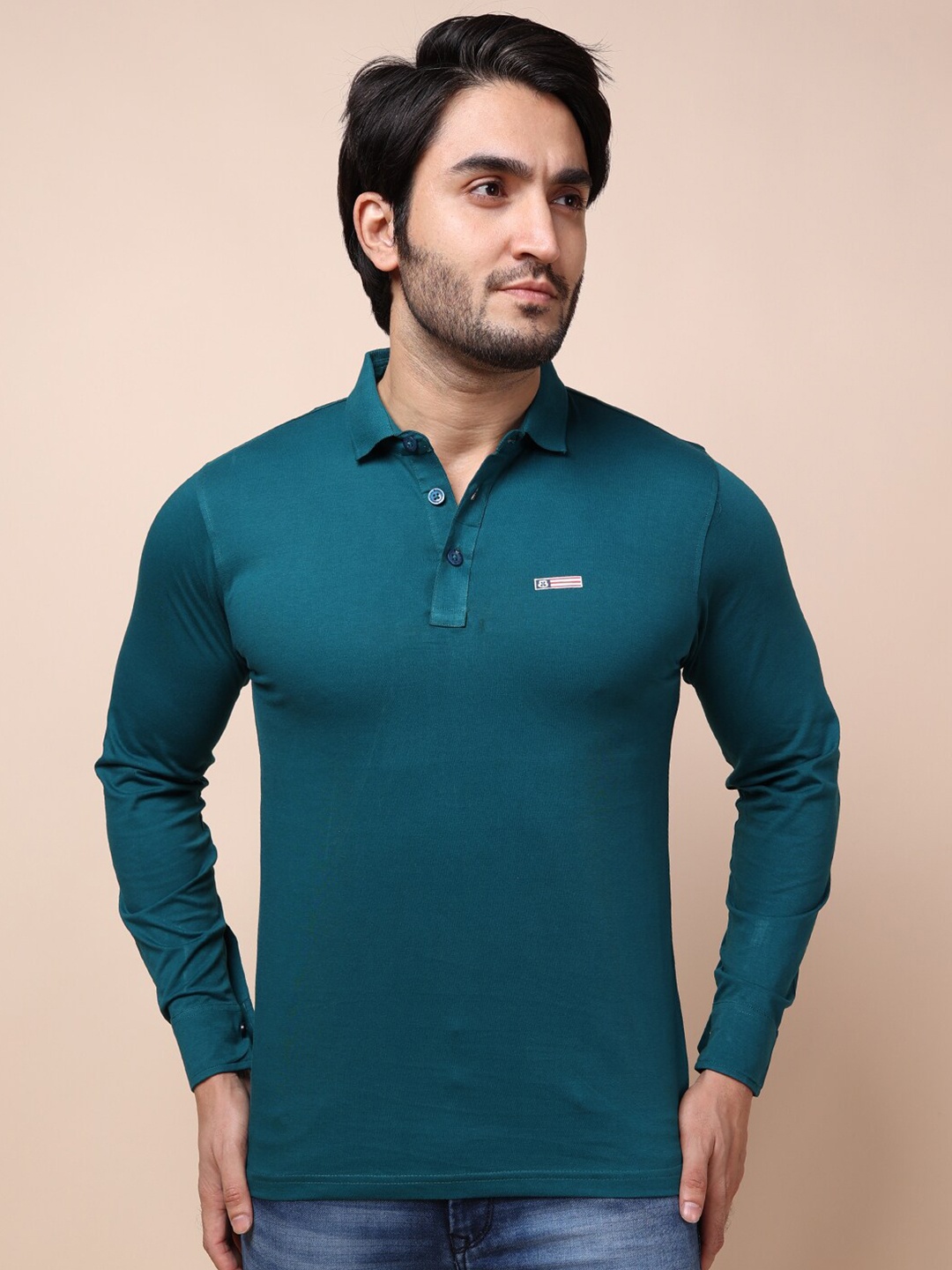 

berry blues Men Solid Polo Collar Cotton T-shirt, Teal