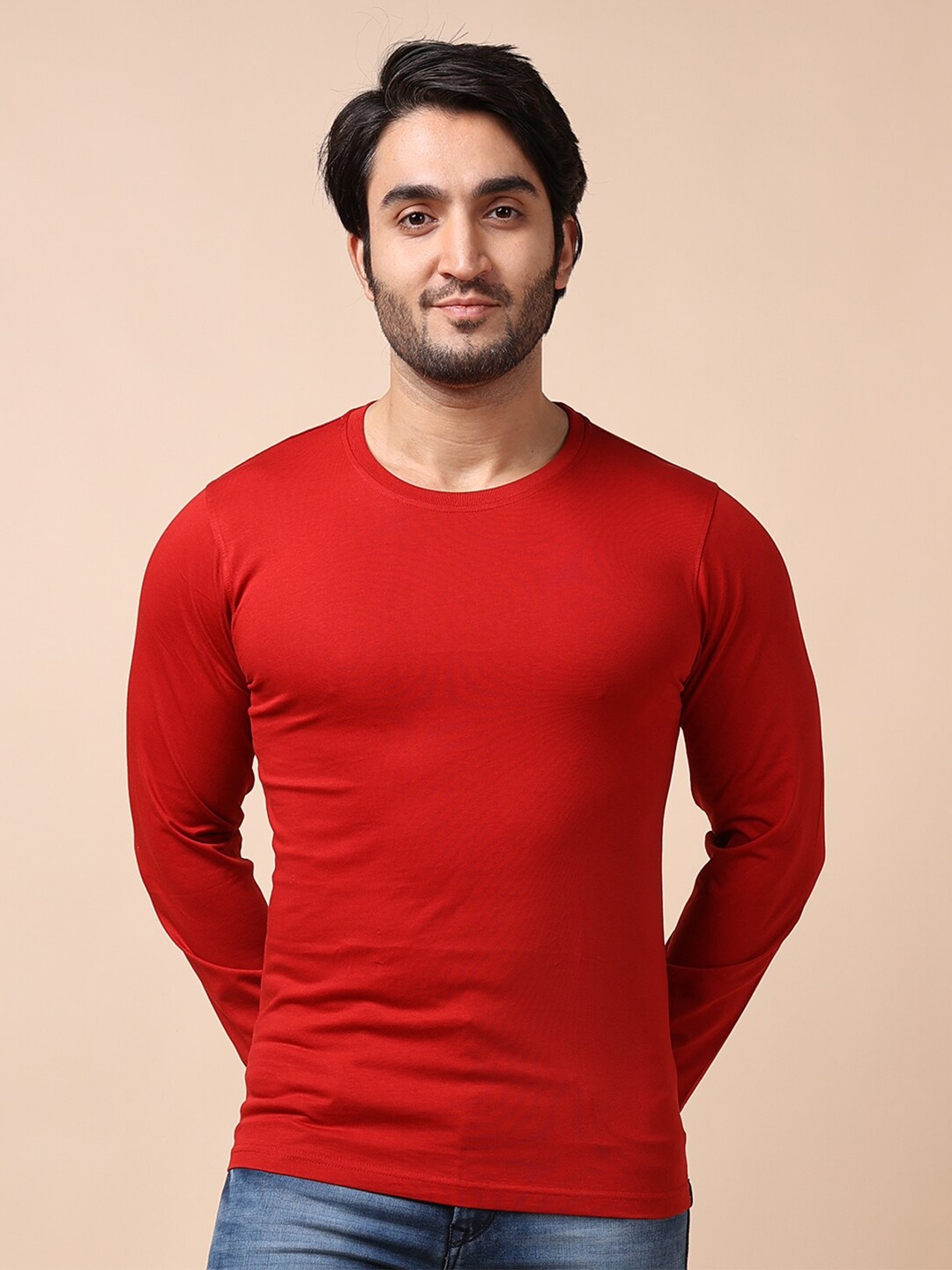 

berry blues Men Solid Cotton T-shirt, Red