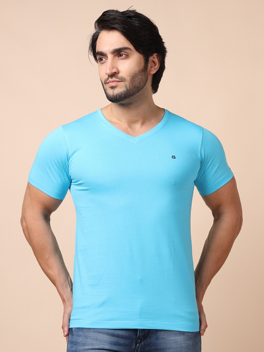 

berry blues Men Solid Cotton T-shirt, Blue