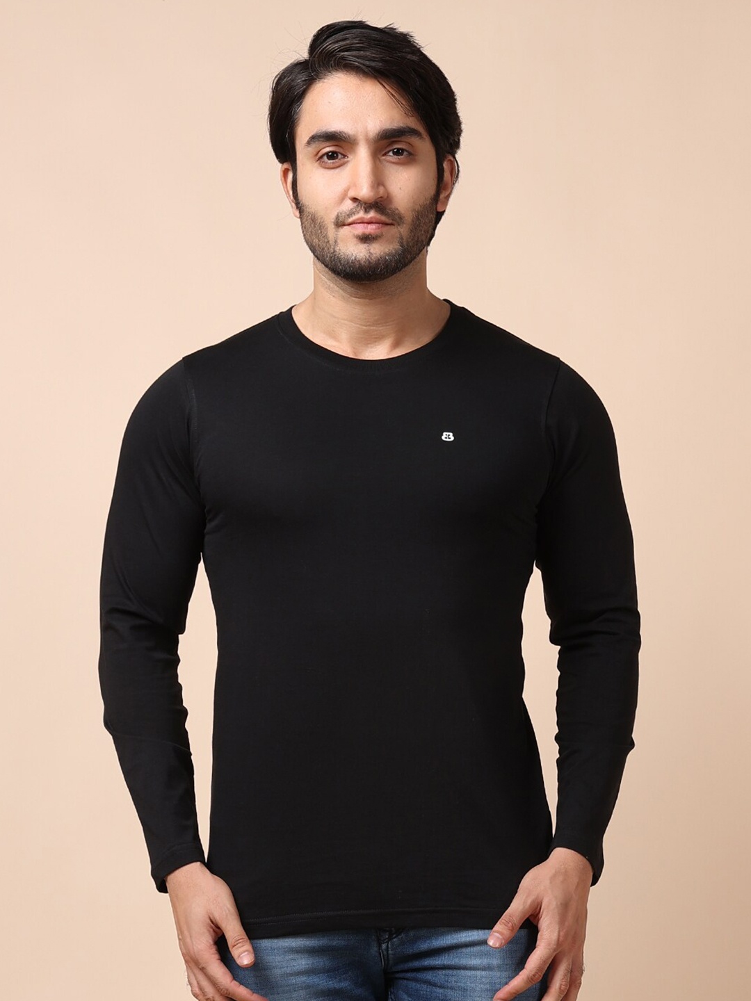 

berry blues Men Solid Cotton T-shirt, Black