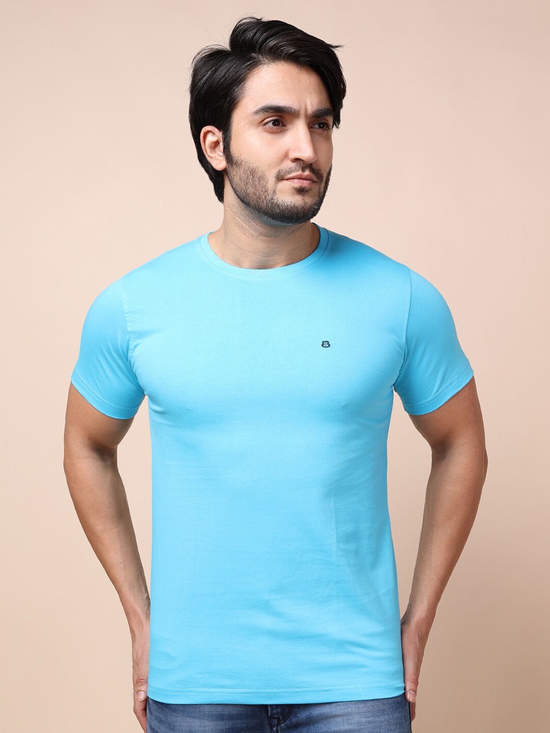 

berry blues Men Solid Cotton T-shirt, Blue