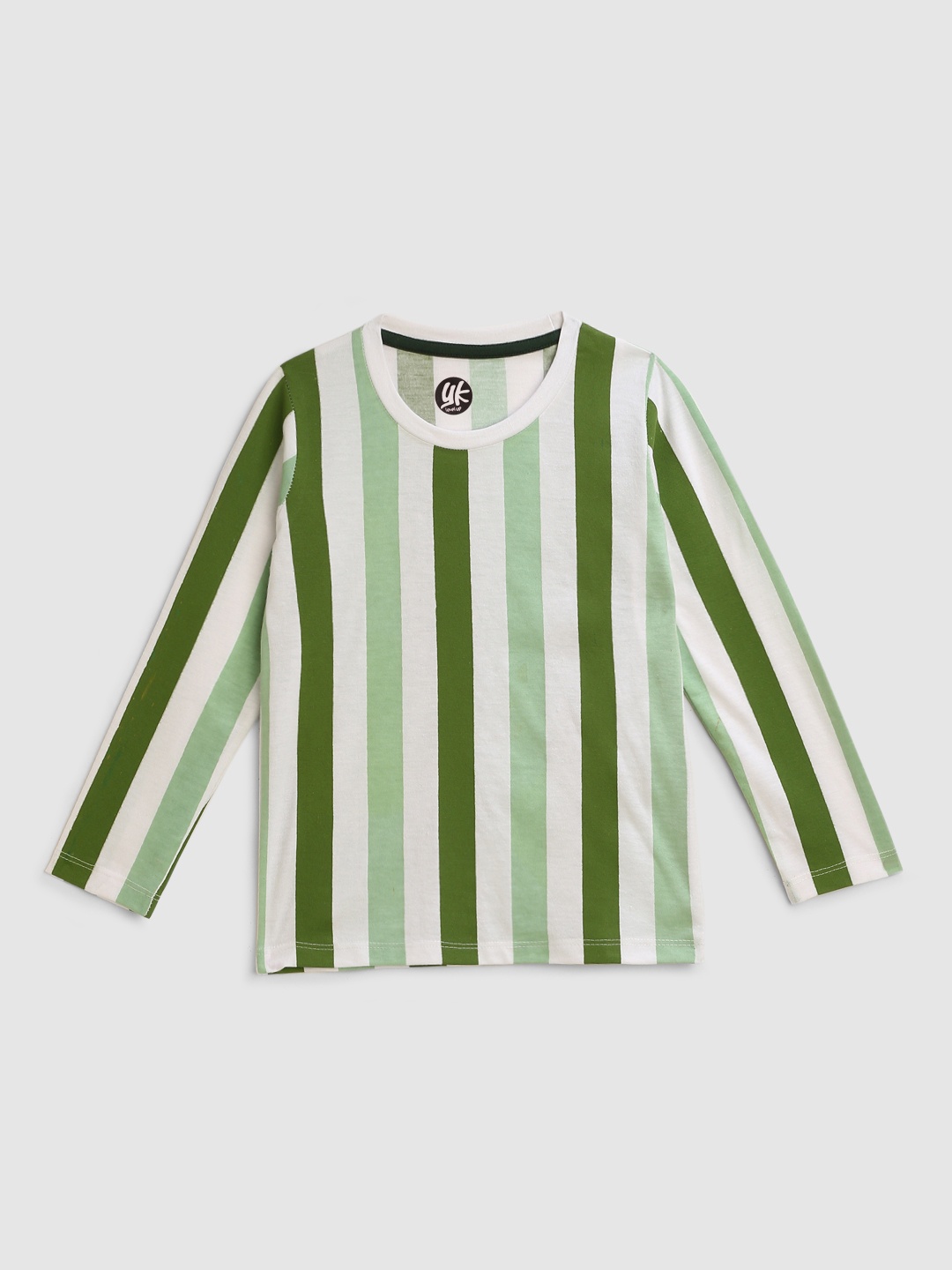 

YK Boys White & Olive Green Colour Cotton Fabric Striped T-shirt