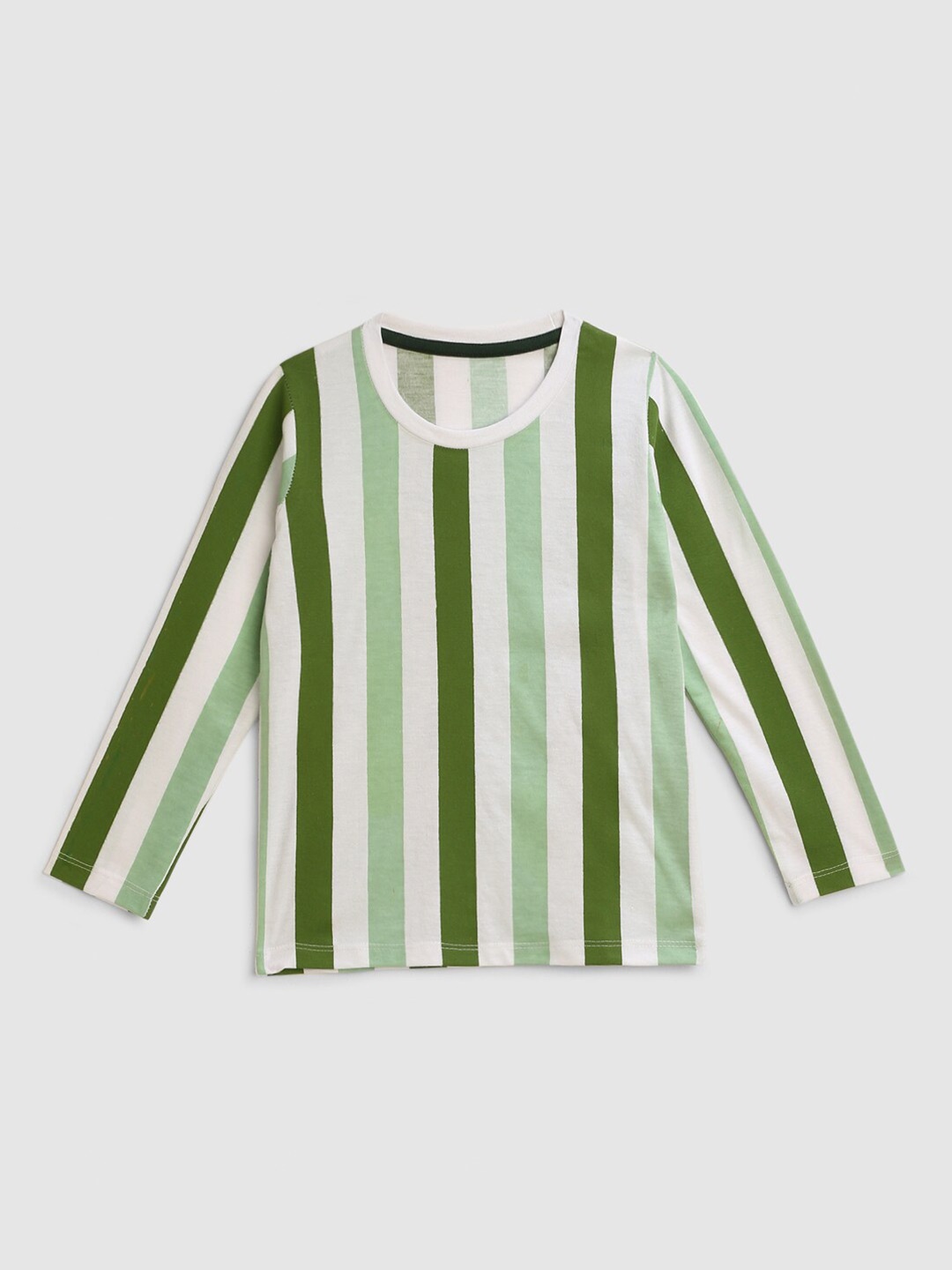 

YK Boys White & Olive Green Striped T-shirt