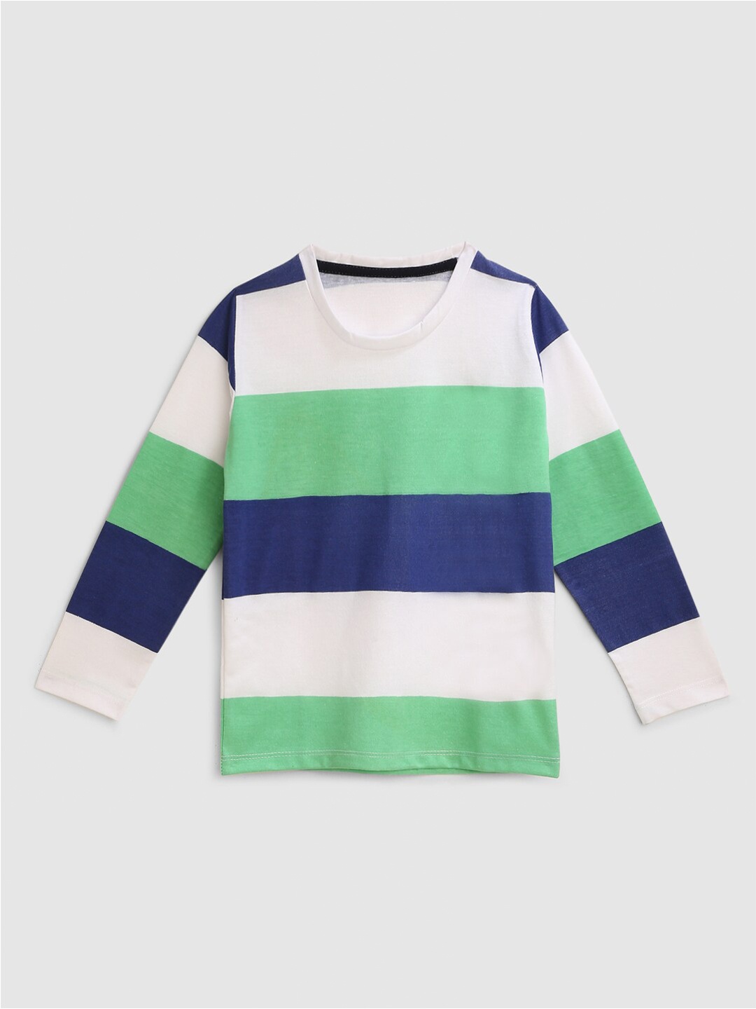 

YK Boys White Blue & Green Horizontal Colour Blocked Striped T-shirt
