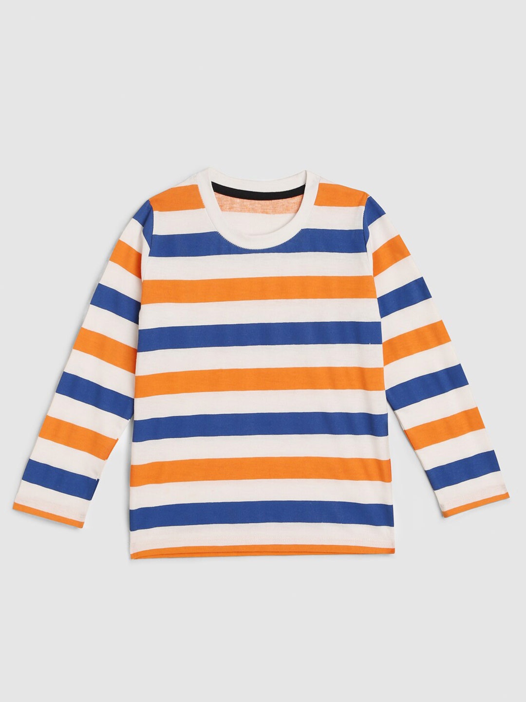 

YK Boys White Orange & Blue Horizontal Colour Blocked Striped T-shirt