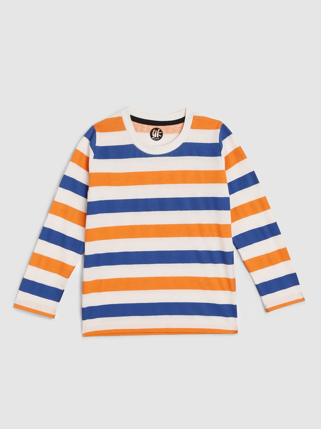 

YK Boys White Orange & Blue Horizontal Striped T-shirt