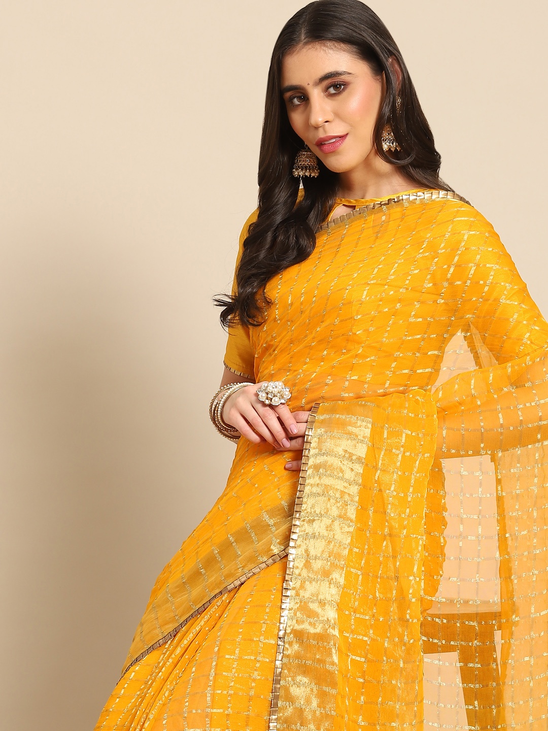 

Mitera Yellow Woven Design Poly Georgette Saree