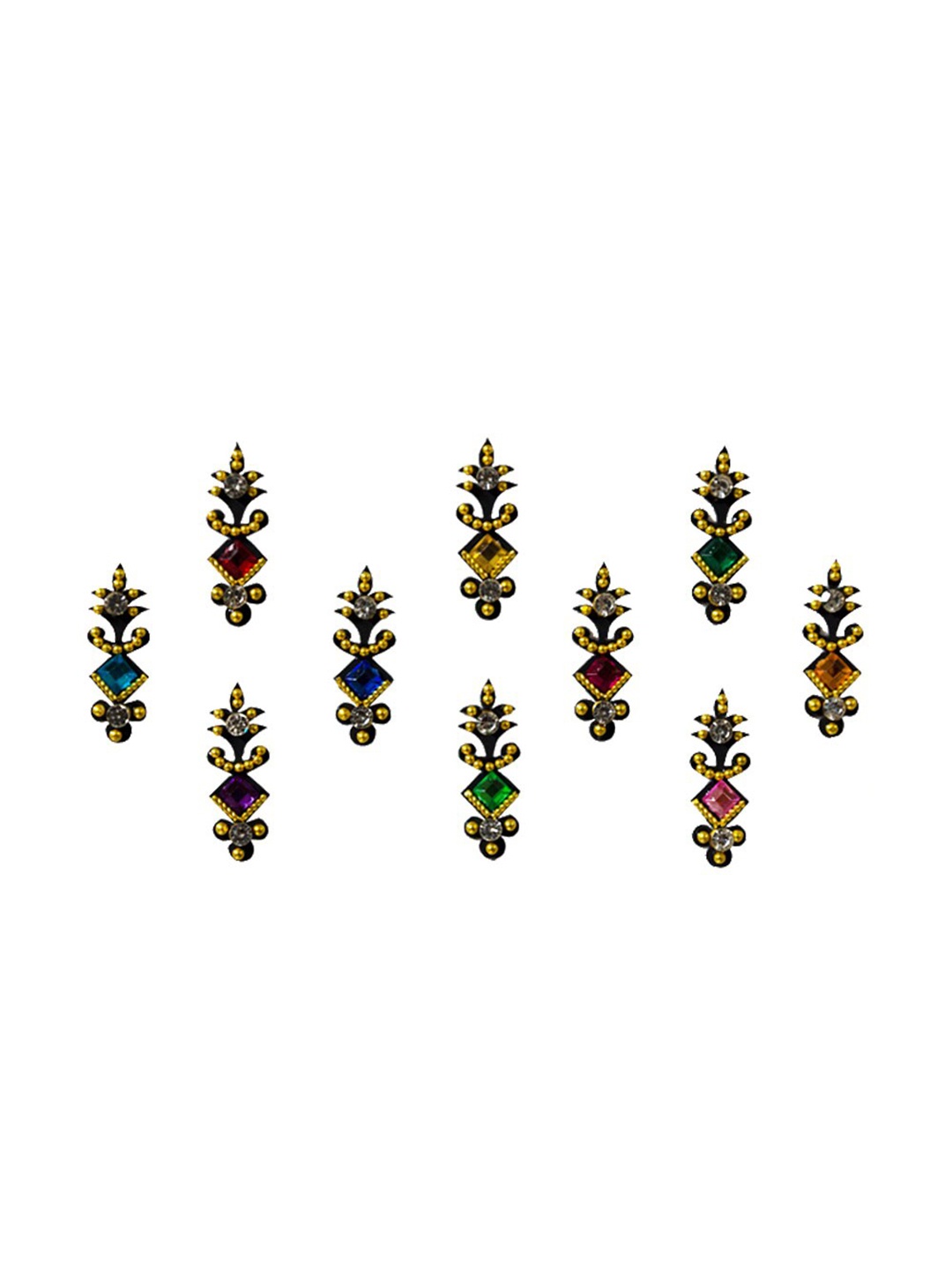 

Comet Busters 10 Pcs Embellished Reusable Designer Bindis - Multicoloured, Multi