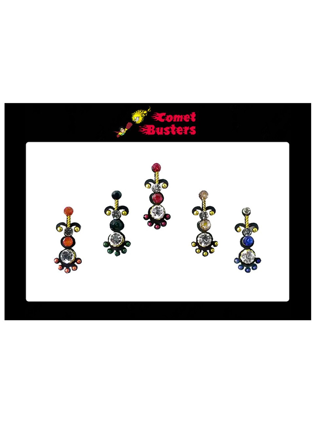 

Comet Busters 5 Pcs Embellished Reusable Designer Bindis - Multicolored, Multi