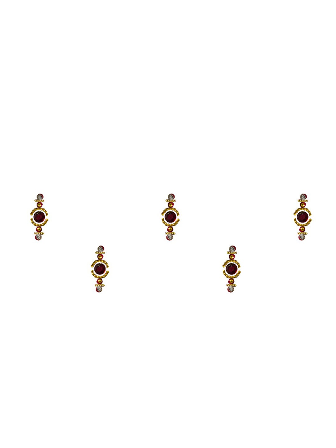 

Comet Busters 5 Pcs Embellished Reusable Designer Bindis - Red & Gold-Toned