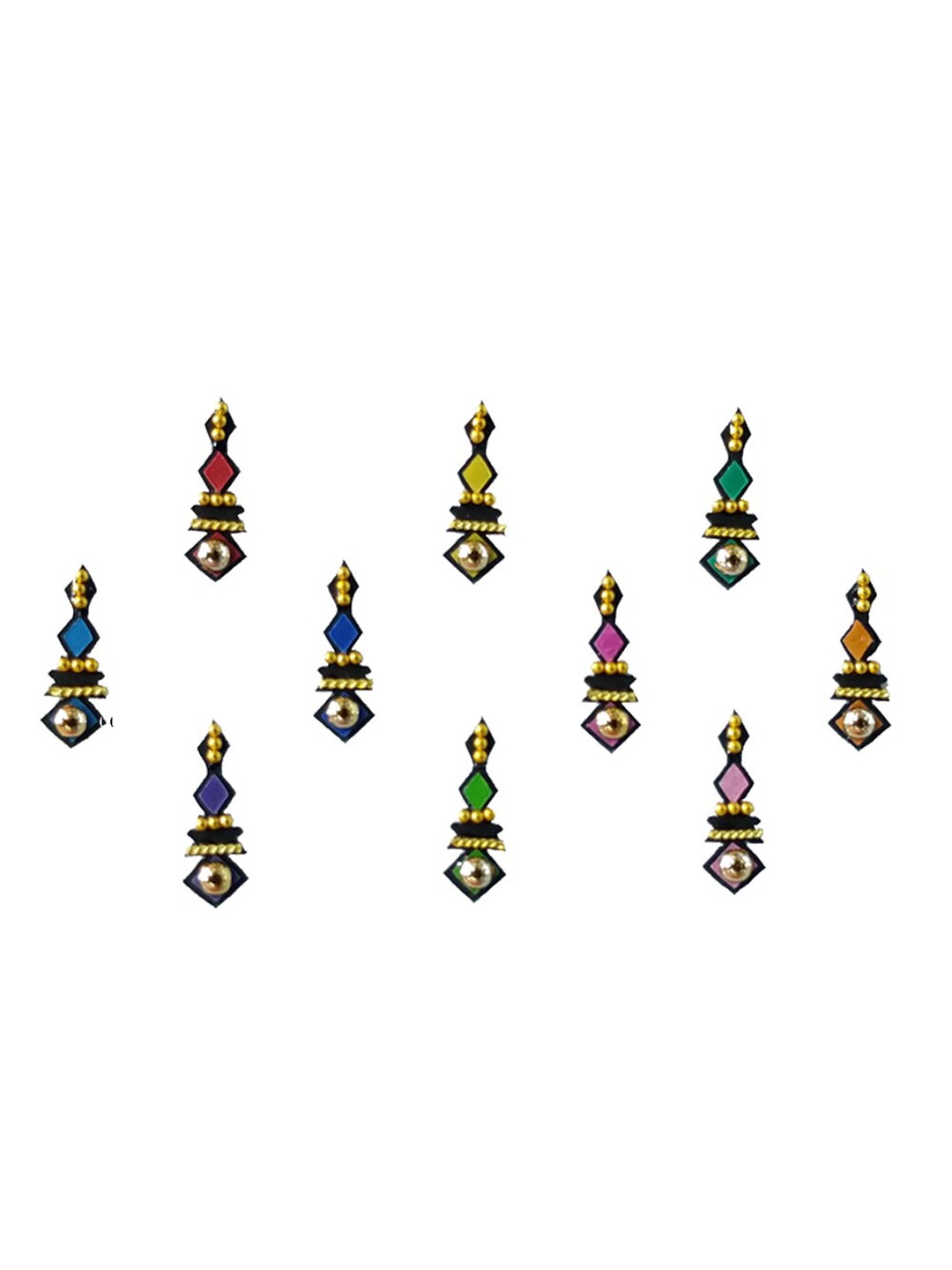 

Comet Busters 10 Pcs Embellished Reusable Designer Bindis - Multicoloured, Multi