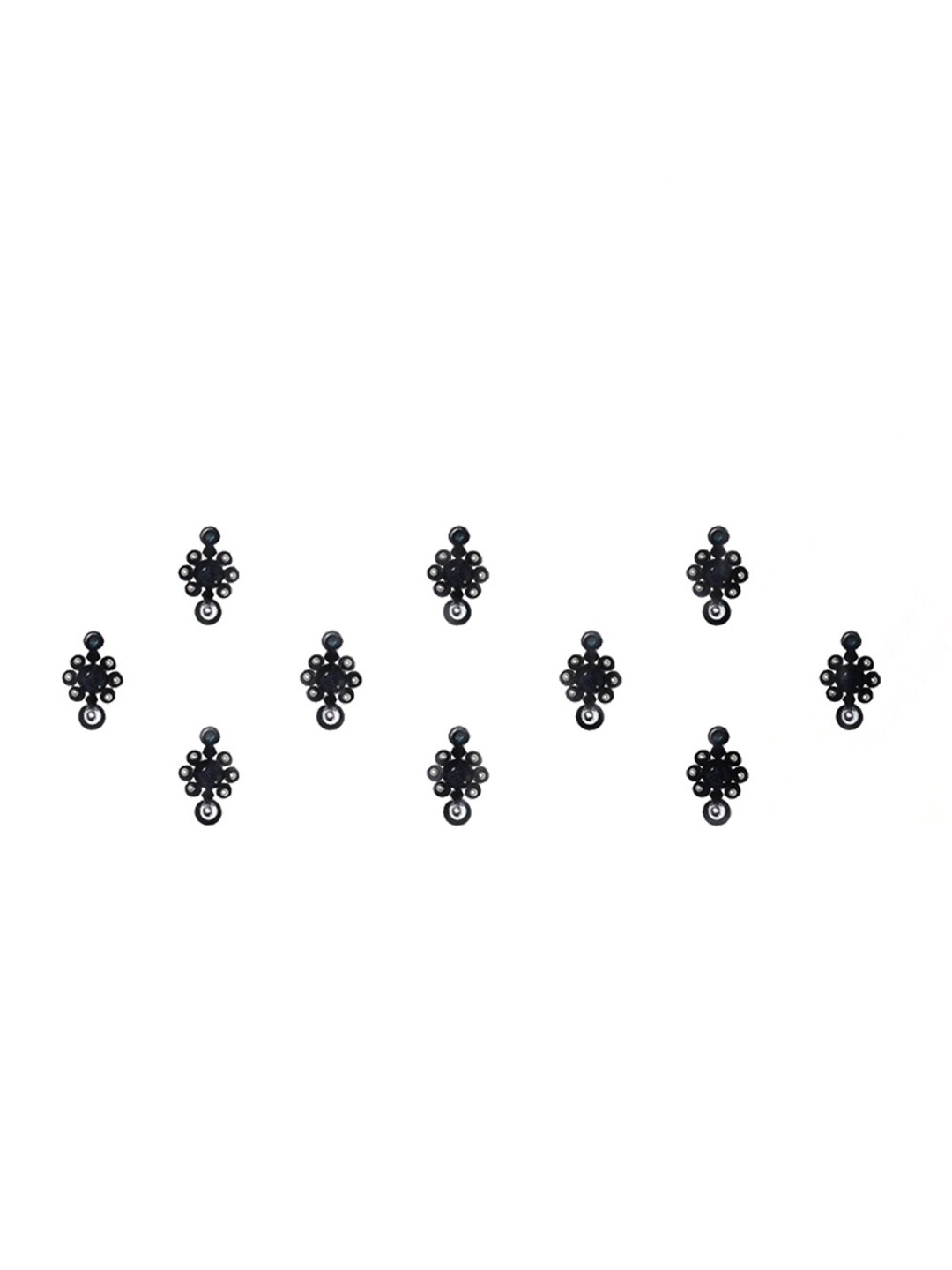 

Comet Busters 10 Pcs Reusable Embellished Designer Bindis - Black & Silver-Toned