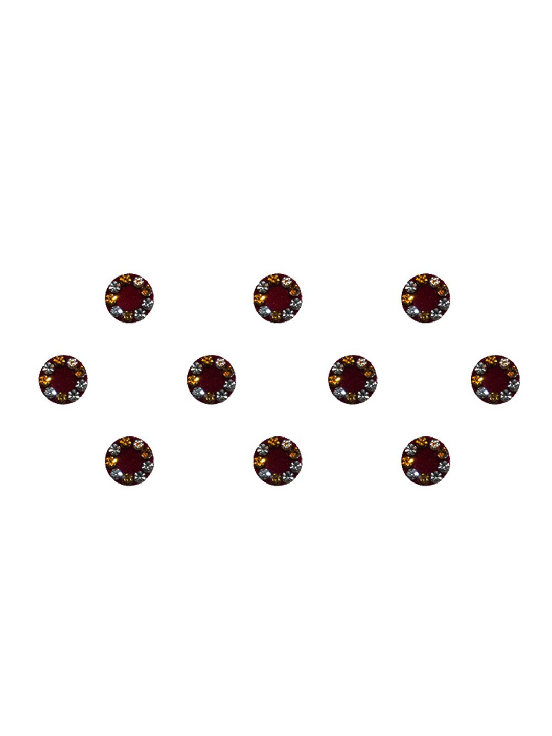 

Comet Busters 10 Pcs Reusable Circular Embellished Designer Bindis - Maroon