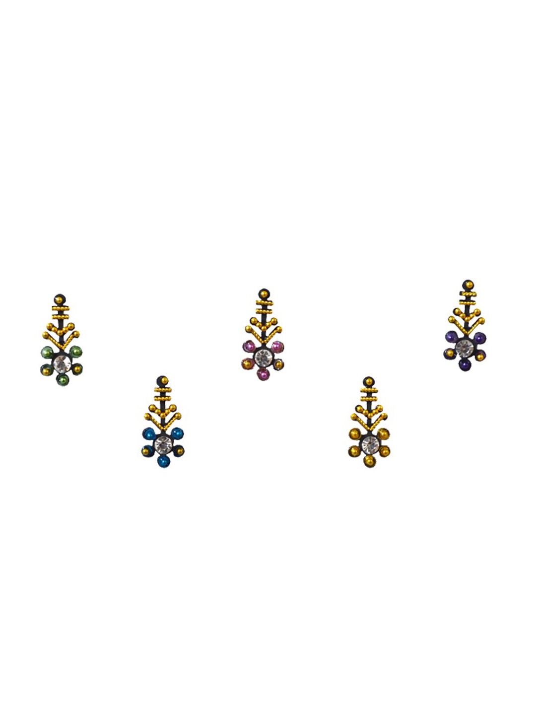 

Comet Busters 5 Pcs Embellished Reusable Designer Bindis - Multicolored, Multi
