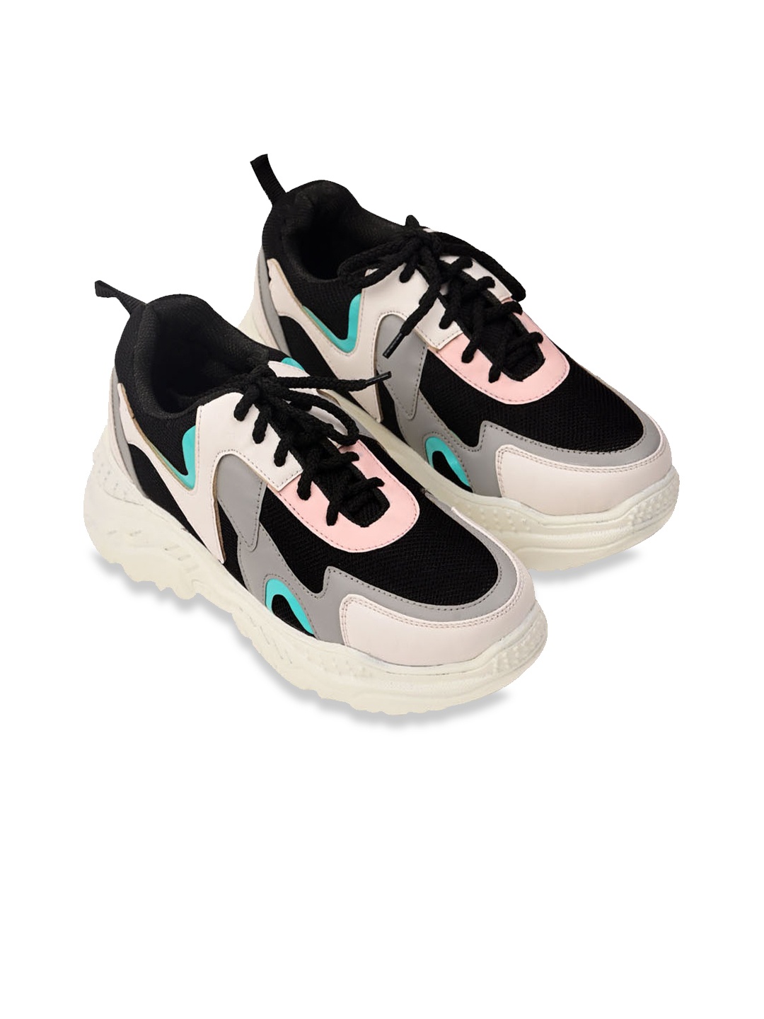 

Street Style Store Women Colourblocked Lace-Up Casual Sneakers, Black