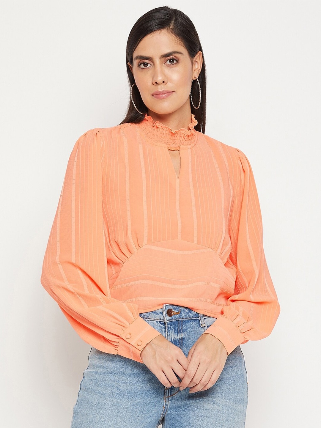 

Madame Women Orange Striped Top