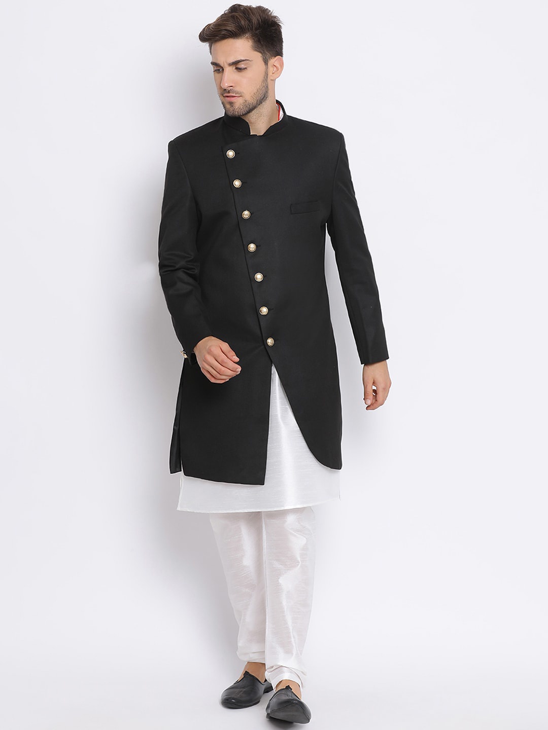 

hangup trend Men Black Solid Kurta Pyjama Sherwani Set