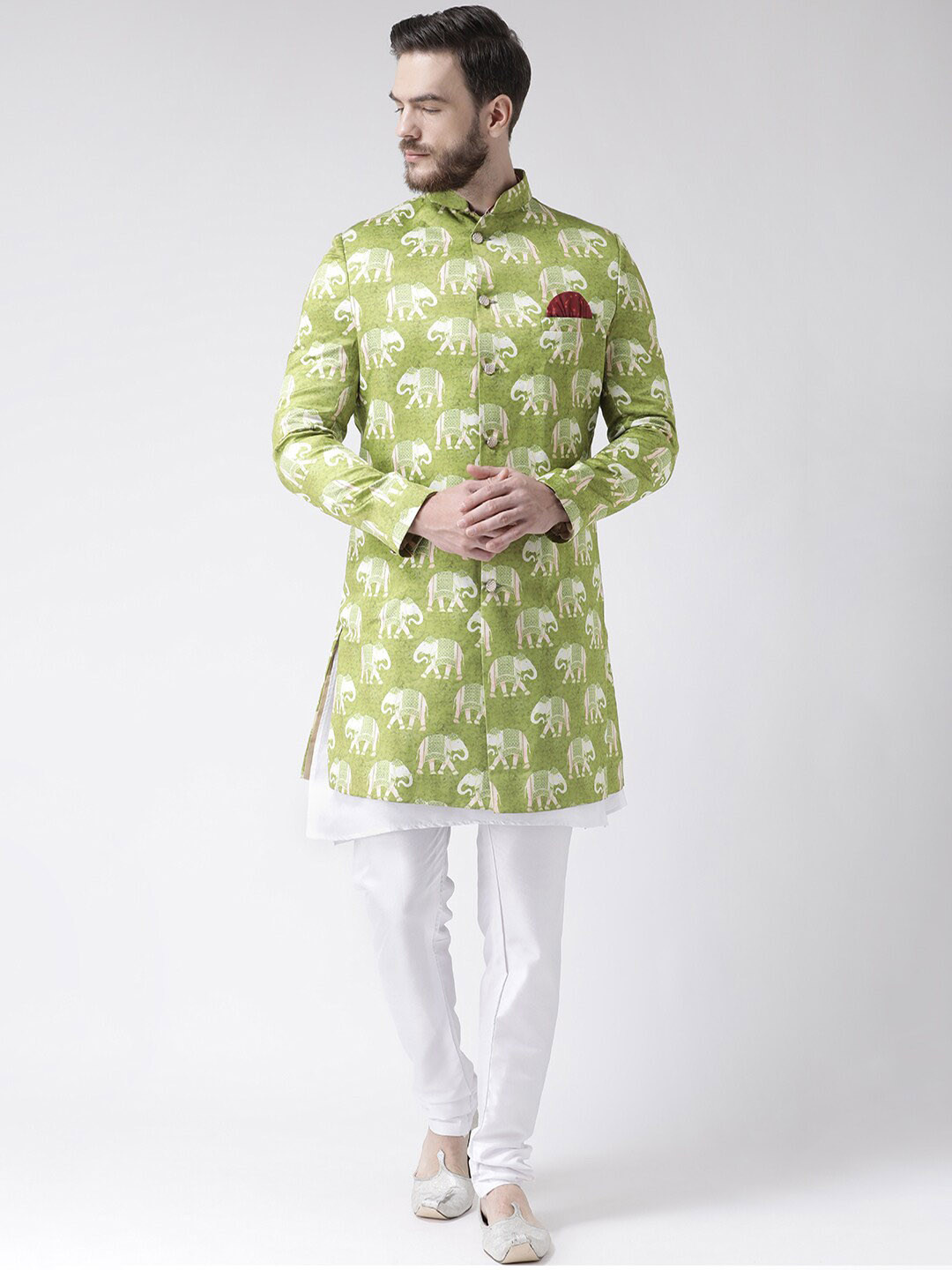

hangup trend Men Green & White Printed Sherwani